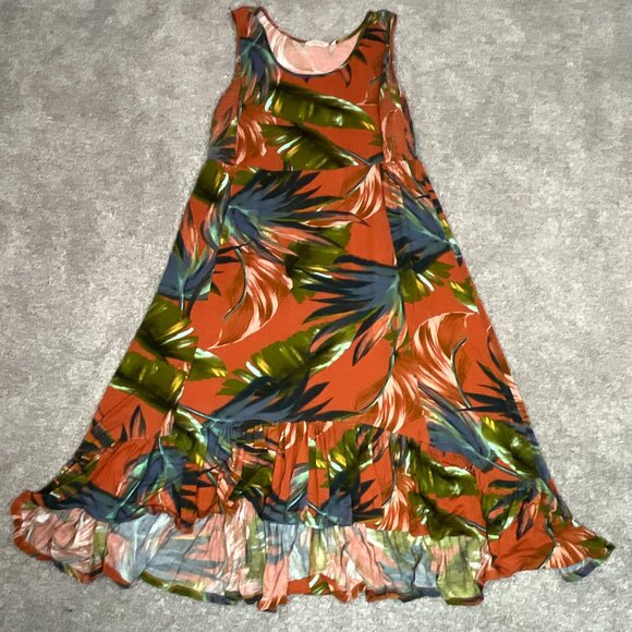 Soft Surroundings Maxi Dress Knit Ruffle Hem Fabiana Tropical  Hi-Low Sleeveless - Picture 2 of 13